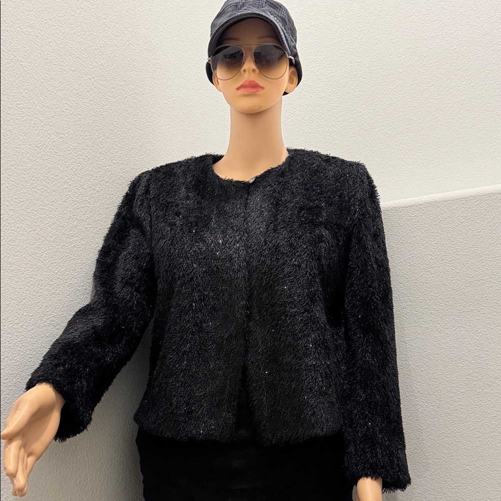 Joseph Ribkoff Black Long Sleeve One Button Teddy Jacket